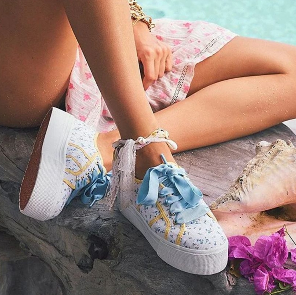 Superga X Love Shack Fancy floral platform trainer shoes